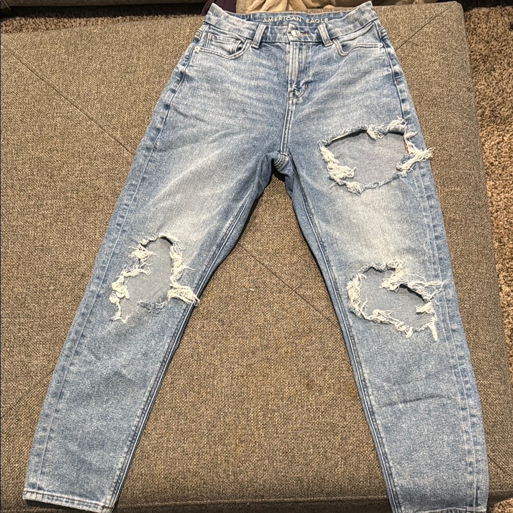 American Eagle Outfitters Blue Boyfriend Jeans Distressed Style